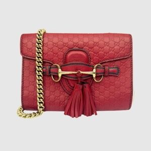 ✨ Gucci Mini Emily Chain Shoulder Bag – Red Microguccissima Leather – Authentic